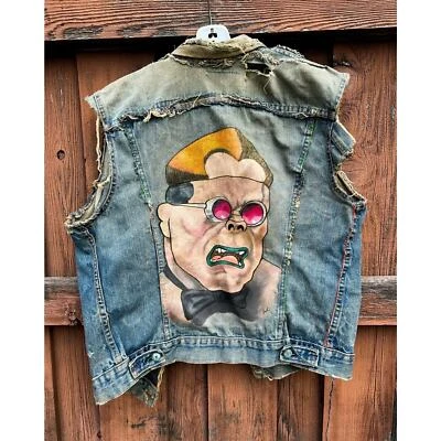 Colete vintage anos 80 RanXerox Heavy Metal personalizado feminino Levis Big E pré 1971 destruído - Imagem 1 de 4
