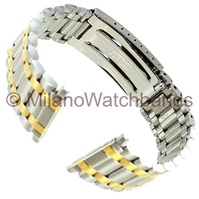 18-22mm T&C Gold and Silver Two Tone Stainless Steel Mens Deployment Watch Band - Image 1 of 4