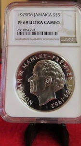 1979 Jamaica $5 (Norman) - NGC PF69 Ultra Cameo Silver Coin almost 38 grams - Picture 1 of 10