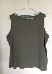 Talbots Plus Womens Solid Olive Sleeveless Scoop Neck Button Top T Shirt 2X - Picture 1 of 3