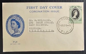1953 Fiji Coronation FDC 2.5d stamp cd Suva-East Brighton - Picture 1 of 2