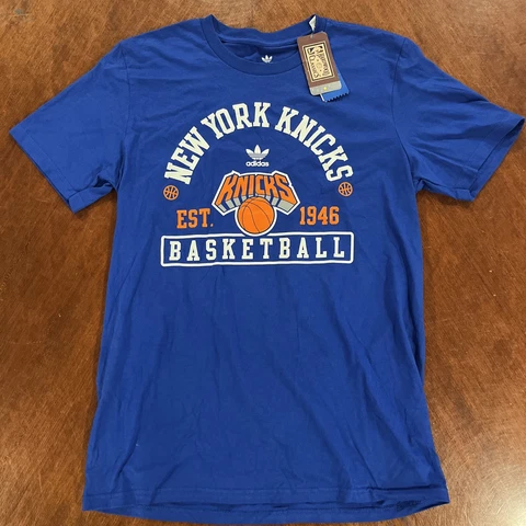 New York Knicks Basketball NBA Blue T Shirt Size M Adidas Hardwood Classics New Cover