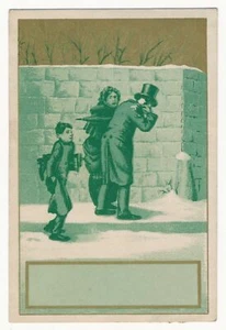 Winter Scene - Boy Secretly Throws Snowball at Couple - Victorian Trade Card - Picture 1 of 2