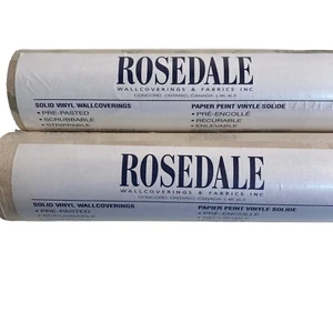 2 Double Rolls Vintage Rosedale Vinyl Wallpaper Pre-Pasted Beige & Green Ivy - Picture 1 of 5