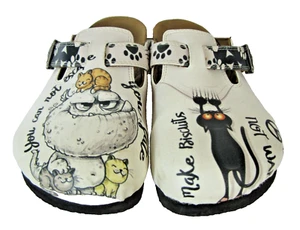 Calceo Clogs Cats 6.5 Black Paw and Cute Naughty Animals Patterned Mule Buckle - Picture 1 of 14