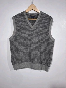 Brooks Brothers Vest Men's Medium Gray Geometric 100% Lambswool Sweater Layered  - Picture 1 of 6