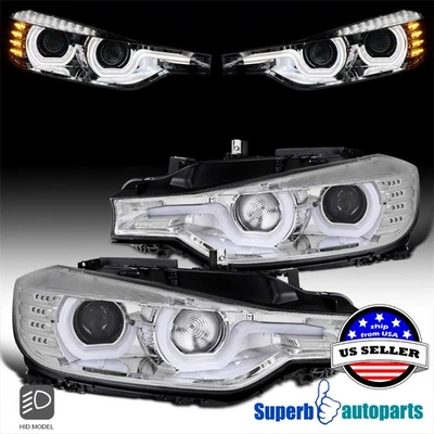 Fits 2012-2015 BMW F30 3-Series LED U-Rings Projector Headlights - Image 1 of 4