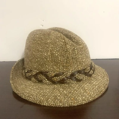 De Colección Años 70 Para Hombres Stetson Marrón Lana Tweed Fedora Sombrero 7 1/8 Banda Trenzada Sin Pluma Foto 1 de 4