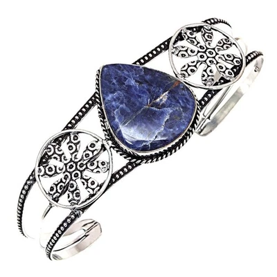 Браслеты-манжеты ювелирные изделия ручной работы содалит драгоценные камни 7 дюймов регулируемые - Изображение 1 из 4