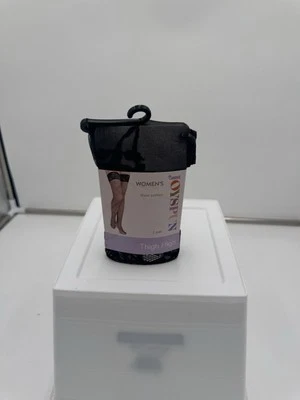 Joyspun Tights Women’s Floral And Sheer Black Thigh High 2 Pair Lace Tops NEW - Image 1 of 3