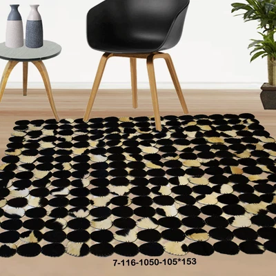 Modern Patchwork Cowhide Rug - Large Real Leather Area Carpet 7-116 - Image 1 of 4