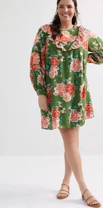 Vestido túnica FARM Rio Anthropologie Elinor verde y rosa floral con volantes talla 1X - Imagen 1 de 11