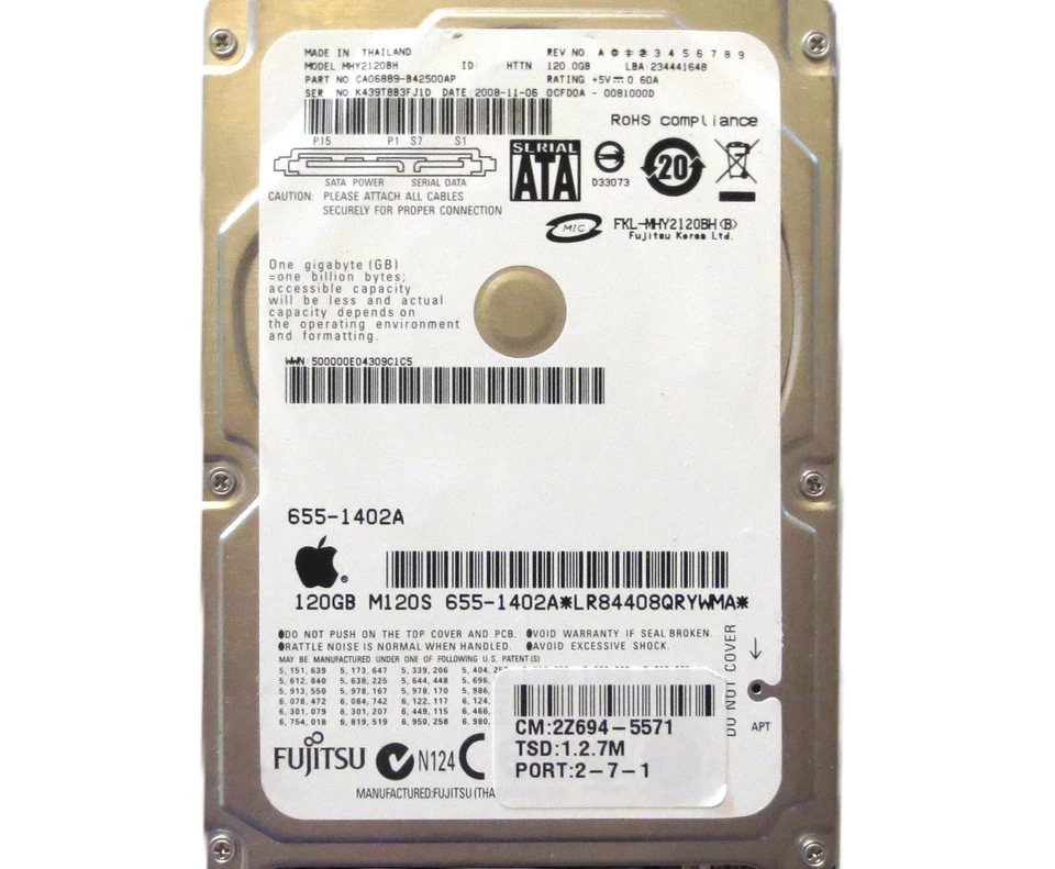 SATA HDD Hard Drive 2.5" 120GB FUJITSU MHY2120BH Xbox 360 - Image 1 of 1