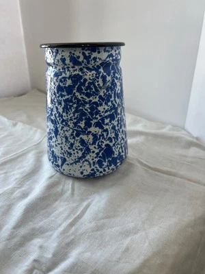 VTG Blue & White 6” Enamelware Spatterware Canister Primitive Farmhouse Cottage - Image 1 of 4