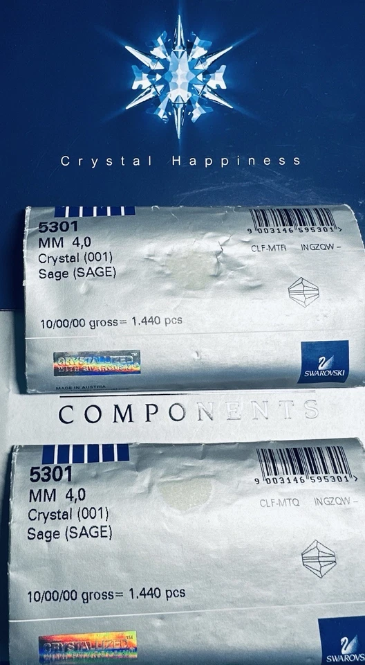 Swarovski Bi-cone Beads 5328 4mm Crystal SAGE 1440 pcs Sealed Pack OOP - Image 1 of 3