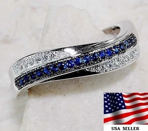 Ring 1 kt behandelter blauer Saphir & weißer Topas 925 Sterlingsilber Größe 7 &1-1 - Bild 1 von 3