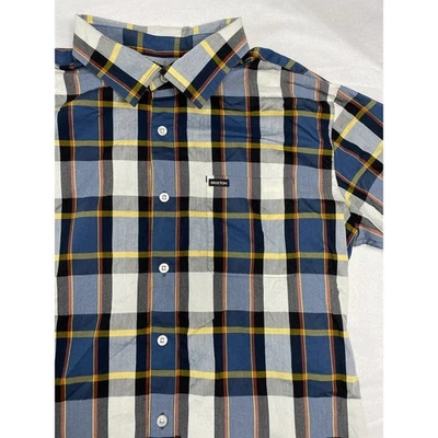 Camisa Brixton Para Hombre Mediana Azul A Cuadros Manga Corta Abotonada Informal Trabajo Escolar Foto 1 de 4