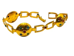 Vintage Rhinestone Atomic Star Gold Plated Bracelet - Picture 1 of 9