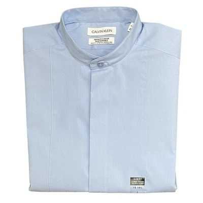Calvin Klein Men's Small 14-14.5 Infinite Color Shirt Slim Fit Band Collar Blue - Image 1 of 4