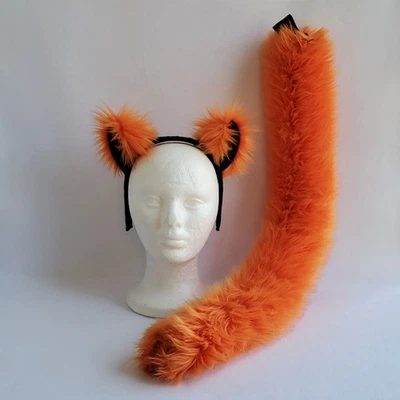 ORANGE furry kitty CAT EARS HEADBAND & cat TAIL SET anime Kyo cosplay Halloween - Image 1 of 4