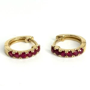 EFFY 14k Gold Yellow Gold Ruby Huggie Hoop Earrings - Picture 1 of 6