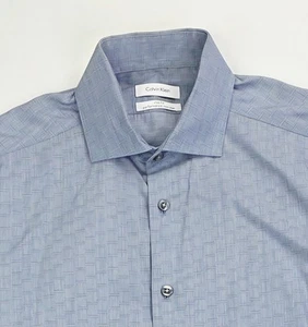 Calvin Klein Performance Talla 15.5 34/35 Para Hombre Calce Ajustado Sin Hierro Gris Azul Cuadros - Imagen 1 de 11