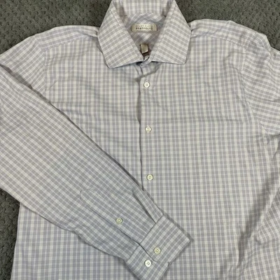 Perry Ellis Portfolio Blue Check Button Down Shirt Size 16 32/33 Preppy Classic - Image 1 of 4
