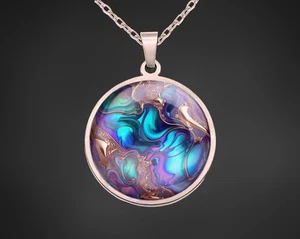 Halskette Mit Anhänger Roségold Edelstahl Amulett Kette Frau Schmuck türkis Lila - Bild 1 von 4