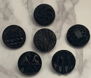 Vintage 6 Czech Black  Glass Buttons Button Lot 139-33 - Picture 1 of 12