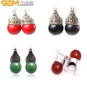 Silver Plated Gemstone Stud Earrings 12mm - Retro Round Rivet Women’s Gift - Picture 1 of 73
