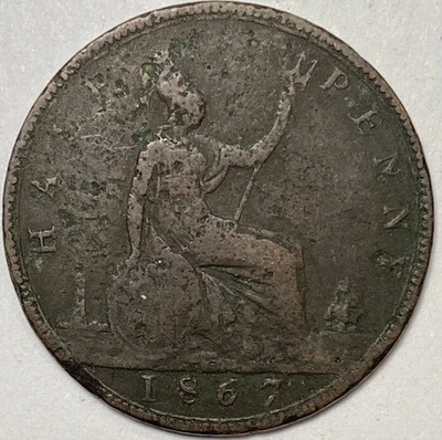 1867 Great Britain Bronze Half Penny Semi Key Date - Image 1 of 2
