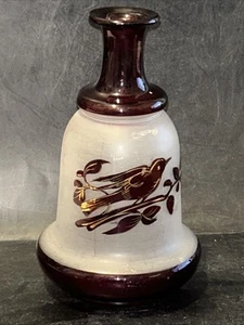 1880s Czech Bohemian Victorian Hand Blown Ruby Red Flash Bird Glass 6.5” Vase - Picture 1 of 9