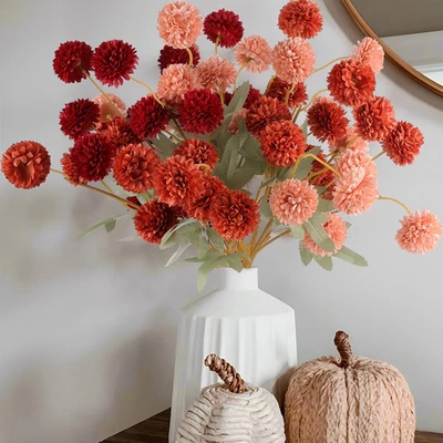 Flores artificiais de crisântemo Pom Pom para decoração de outono 12 peças mães Kiku - Imagem 1 de 4