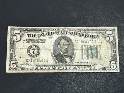 1928 $5 Federal Reserve Note US Bill LOW Shipping!!! - Image 1 of 2
