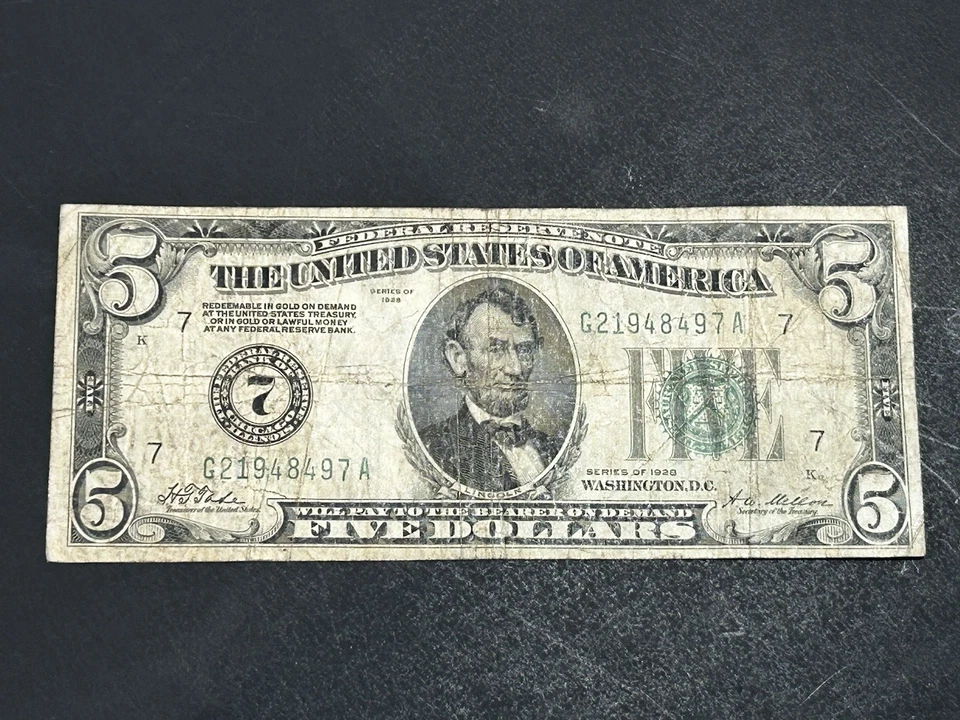 1928 $5 Federal Reserve Note US Bill LOW Shipping!!! - Image 1 of 2
