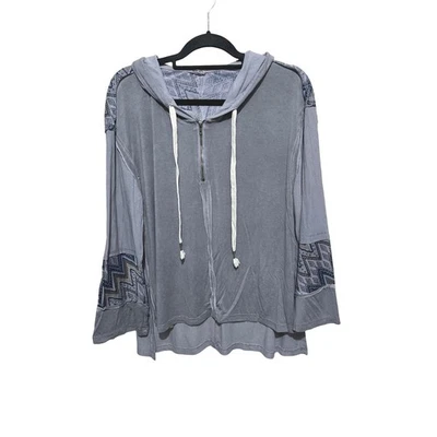 POL Sudadera con Capucha Top Gris Manga Geométrica Retazos Boho Talla Grande Pequeña Foto 1 de 4