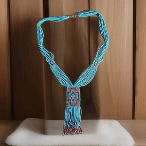 Native American Handmade Necklace Seed Bead Beaded Multi Strand 19" - Picture 1 of 7