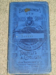 Antique 1904-1920 Bartholomews Reduced Survey Map 32 Sussex - cloth - Imagen 1 de 2