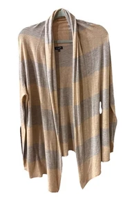 Herrlicher Pullover aus Kaschmirmischung vorne offen hellbraun & grau gestreift superweich Large - Bild 1 von 4