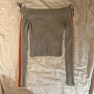 H&M Off The Shoulder Long Sleeve Fine Knit Top Grey Orange Racer Stripes Size XS - Picture 1 of 5