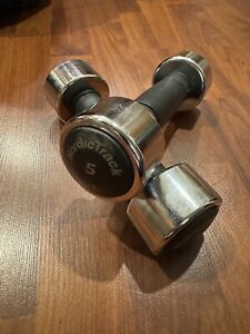 2 NordicTrack 5 lb Dumbbell Hand Weights Chrome With Rubber Handles