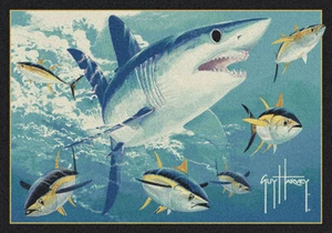 Milliken Blue Fins Animal Fish Water Contemporary Area Rug Nautical Mako Shark - Picture 1 of 6