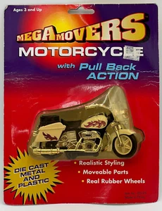Mega Movers Toy Motorcycle Die Cast Pull Back Action Rubber Wheels Vintage - Picture 1 of 4