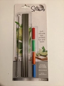 Evriholder Stainless Steel Straws 9 Pc Set Eco Friendly Reusable New - Picture 1 of 2