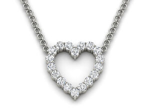 14K White Gold 0.50 Ct Diamond Accent Heart Pendant Necklace