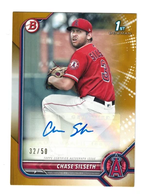 2022 Bowman 1st Chase Silseth Auto Baseball Card RC #PPA-CS Gold Parallel /50 - Image 1 of 3