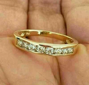 2.00Ct Round Cut Lab Created Diamond Wedding Band Ring 14K Yellow Gold Plated - Picture 1 of 2