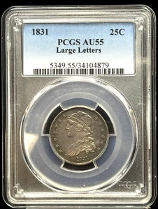 1831 Busto Cappato Quarto - Classificato PCGS AU55 Condizione "Lettere Grandi" - Foto 1 di 4