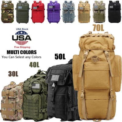Military Tactical Backpack 30L-70L Large Outdoor Men 3 Day Assault Pack Rucksack - Image 1 of 4