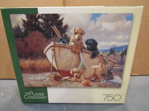 Lunch Break Jigsaw Puzzle - 1000 Pieces - MEGA Brand - Puppies in a Row Boat - Picture 1 of 4